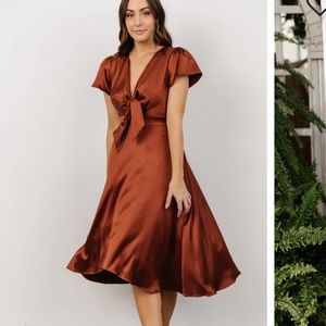 Baltic Born Poppy Satin midi dress in cinnamon NWT size Small